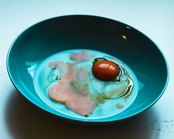 High angle view of breakfast in plate on table
