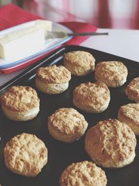 High angle view of cookies on table