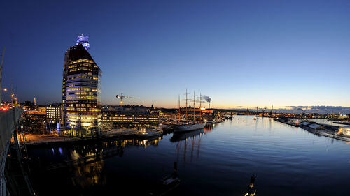 Tall ship moored at dusk