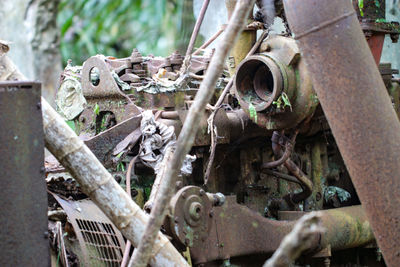 Close-up of old rusty wheel