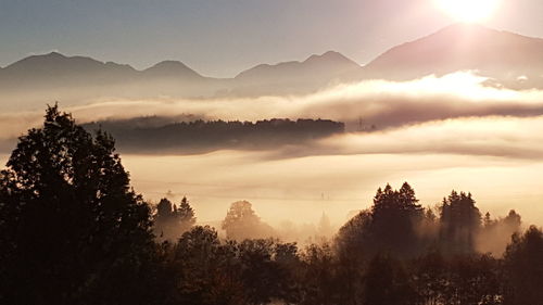 Scenic view of silhouette mountains against sky during sunset