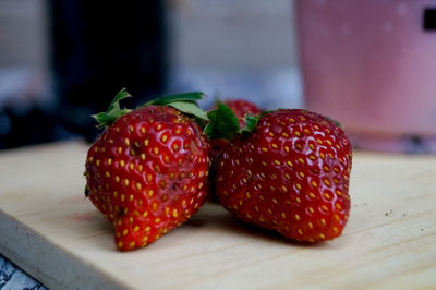 Close-up of strawberries on table