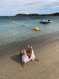 Rear view of women on beach