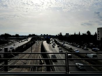 High angle view of traffic on road in city