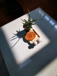 High angle view of dessert on table