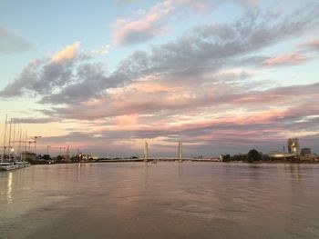 Scenic view of river against sky during sunset