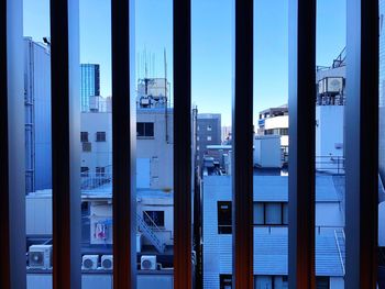 Buildings seen through window