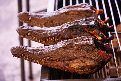 Close-up of meat on barbecue grill