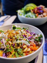 Close-up of salad in bowl on table