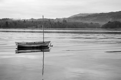 Boat in lake against sky