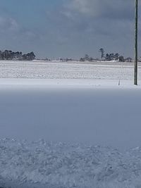 Scenic view of snow covered landscape against sky