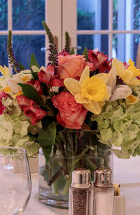 Close-up of flower vase on table