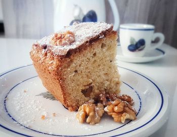 Close-up of pastry in plate on table