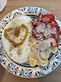 High angle view of breakfast served on table