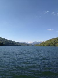 Scenic view of lake against blue sky