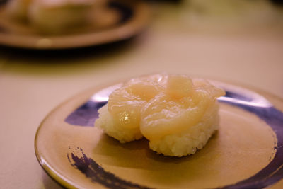 Close-up of dessert in plate on table