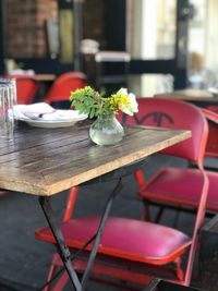 Potted plant on table in restaurant