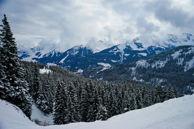 Aerial view of mountains against sky during winter