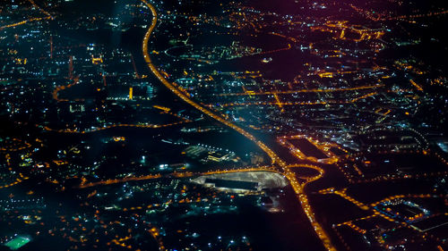 Aerial view of city at night