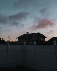 Buildings against sky at sunset