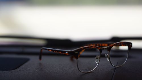 Close-up of eyeglasses on table