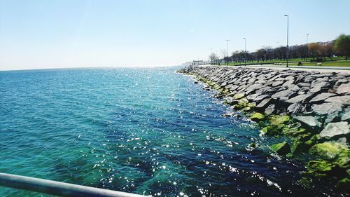 Scenic view of sea against clear sky