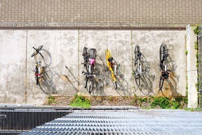 A row of bicycles seen from above