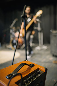 Back view of combo amplifier on stage.