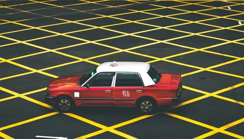 High angle view of toy car on floor