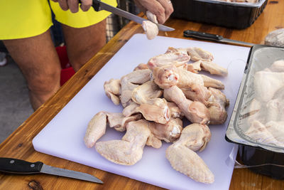 High angle view of food on cutting board