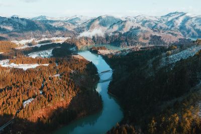 Panoramic view of lake and mountains against sky