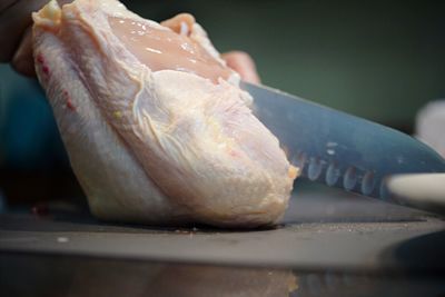 Close-up of meat on barbecue grill