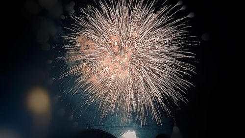 Low angle view of firework display at night