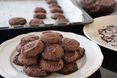 Close-up of cookies in plate on table