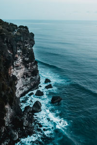 Scenic view of rocks in sea against sky