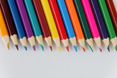 High angle view of multi colored pencils