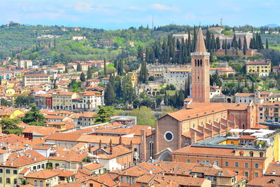 High angle view of townscape against sky