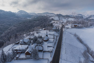 High angle view of town against sky