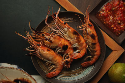 High angle view of crab on table