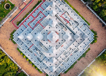 High angle view of manhole on footpath