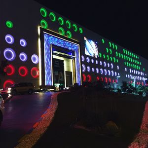 Illuminated building at night