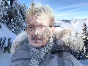 Digital composite image of man and trees