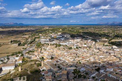 High angle view of townscape against sky