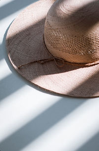 High angle view of hat on table