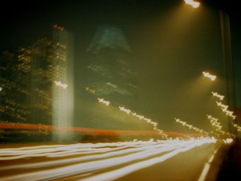 Light trails on road at night