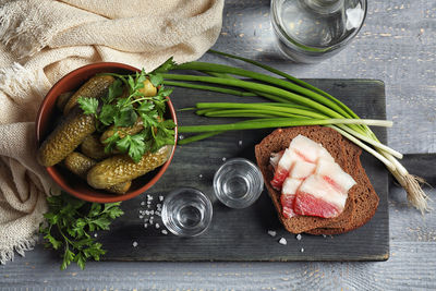 High angle view of food on table