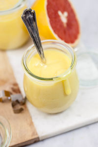 Close-up of drink in jar on table