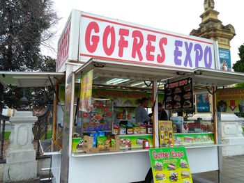 Information sign on market stall