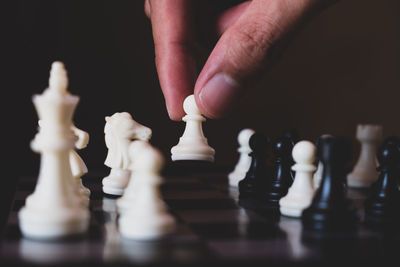 Close-up of chess pieces against blurred background