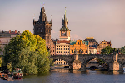 Prague historic landmarks of charles bridge or karluv most and bridge tower. czech republic, prague